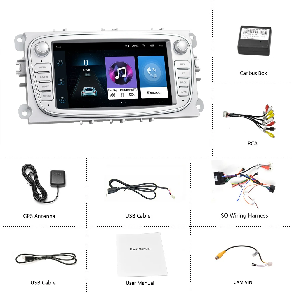 Podofo Android 2 Din Автомобильный Радио GPS мультимедийный плеер для Focus Mk2 EXI MT 3 S Max Galaxy II Kuga