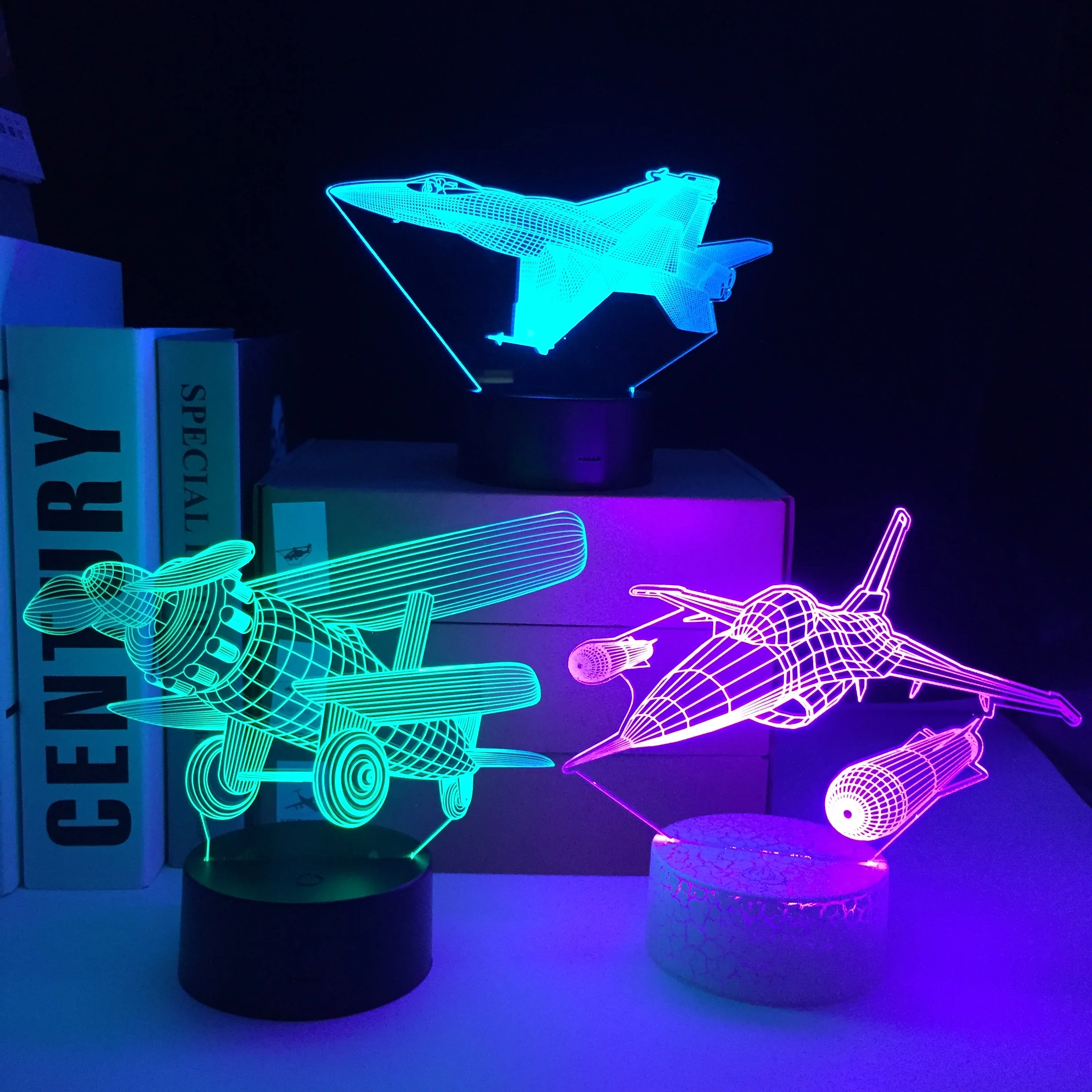 

Remote Control Air Plane 3D Light LED Table Lamp Illusion Night Light 7 Colors Changing Mood Lamp 3AA Battery Powered USB Lamp