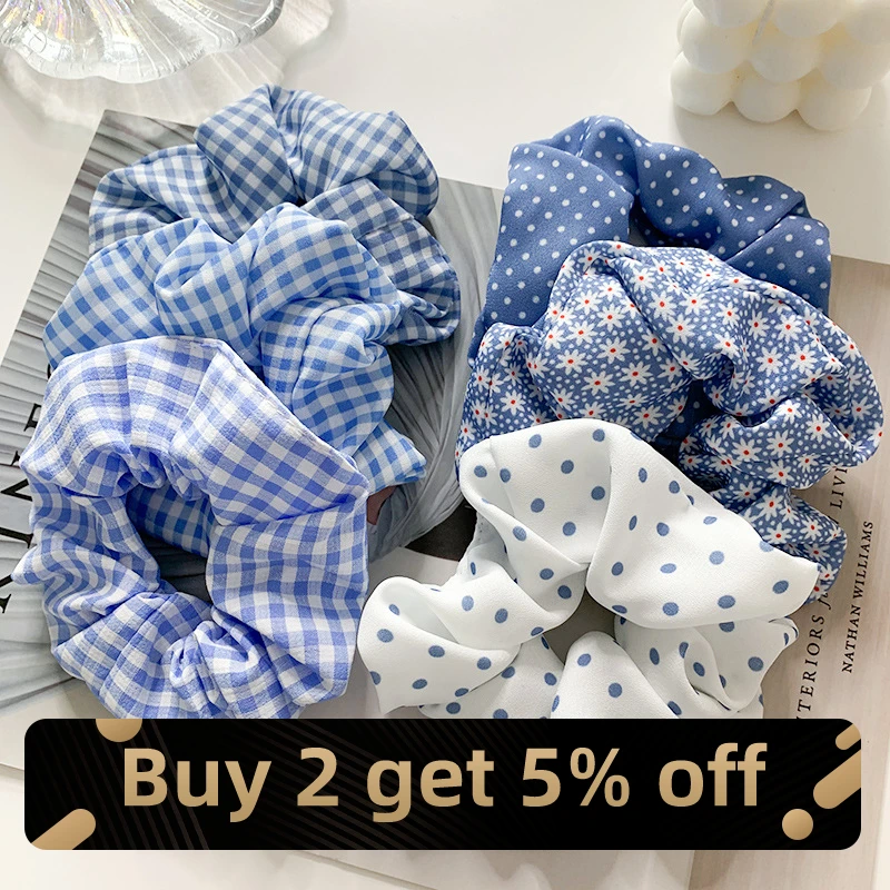 

Blue Plaid Scrunchies Gum Hair Rubber Bands Elastic Hair Ties For Women Girls Ponytail Scrunchie Holder Hair Accessories
