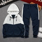 Мужской повседневный костюм, спортивный костюм из куртки и штанов, в стиле пэчворк, весна-осень, мужской костюм