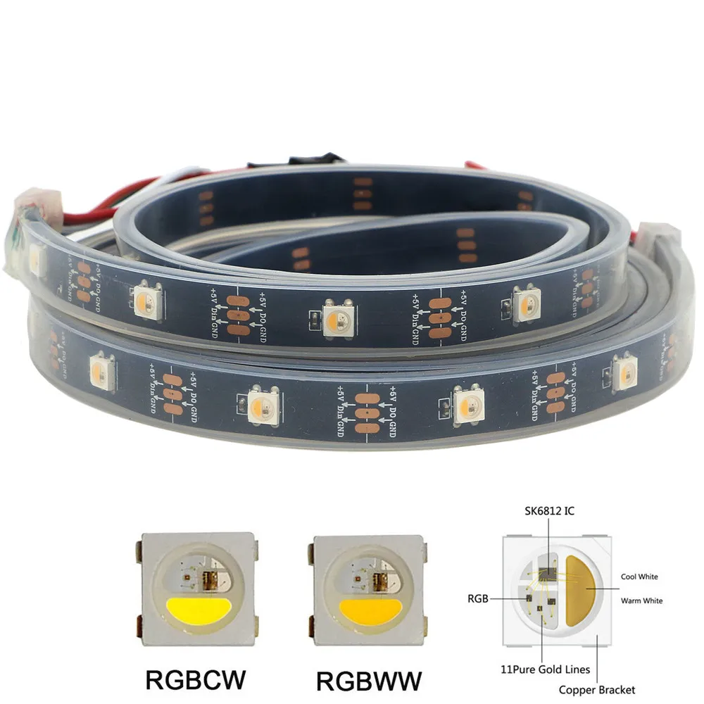 

SK6812 (similar ws2812b) RGBW RGBWW LED Strip 4 in 1 30/60/144 led/pixles/m;individual addressable led strip IP20/IP65/IP67 DC5V