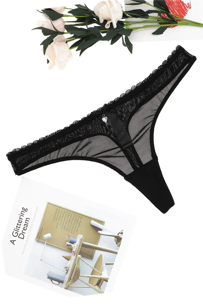 CYHWR Women's Sexy Sheer Panties Thong Mesh G-Strings Low Rise Brief Underwear, 3-Pack