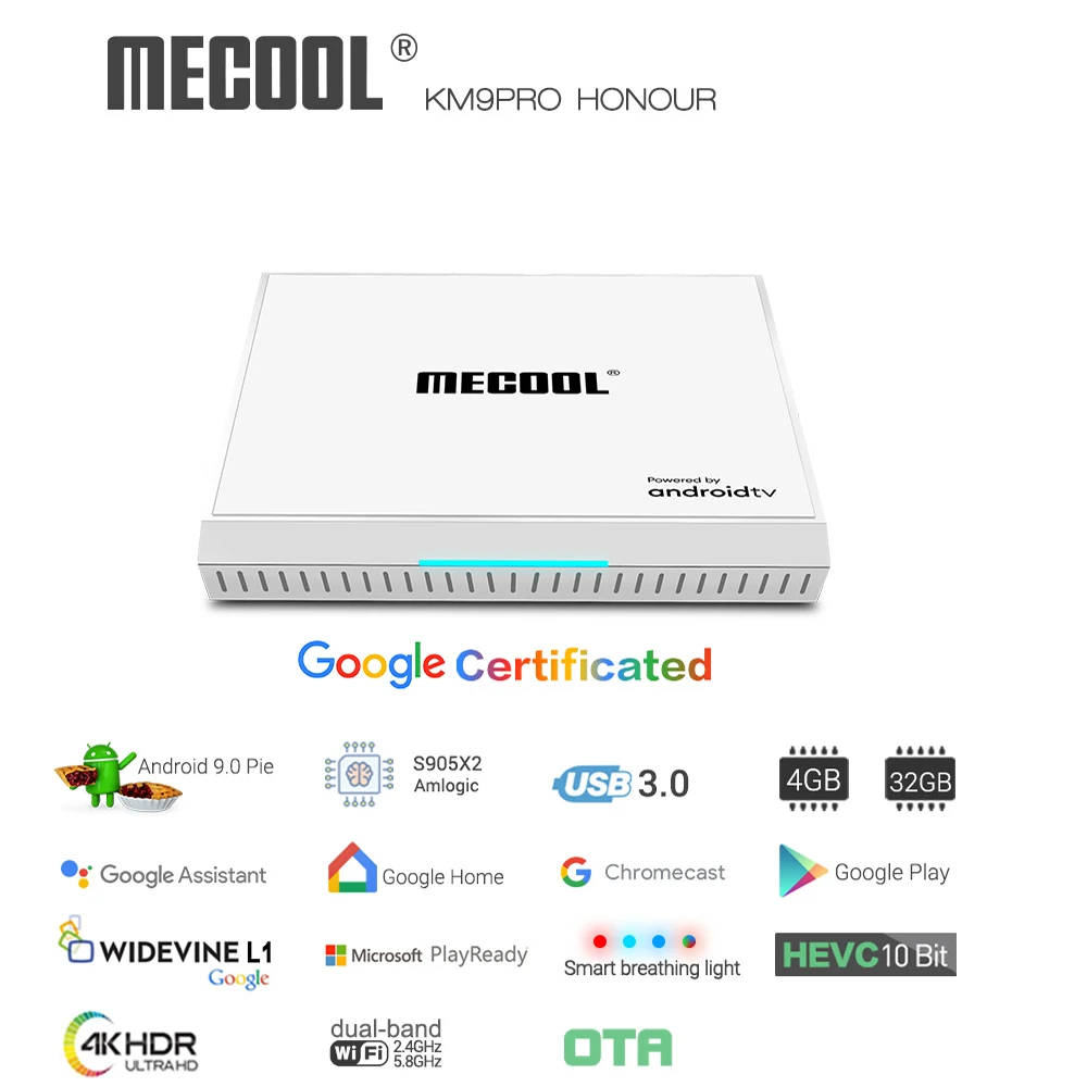 MECOOL KM9 Pro Android 9 0 ТВ приставка Amlogic S905X2 4 ГБ 32 Bluetooth Голосовое управление USB3.0 4K HDR OTA