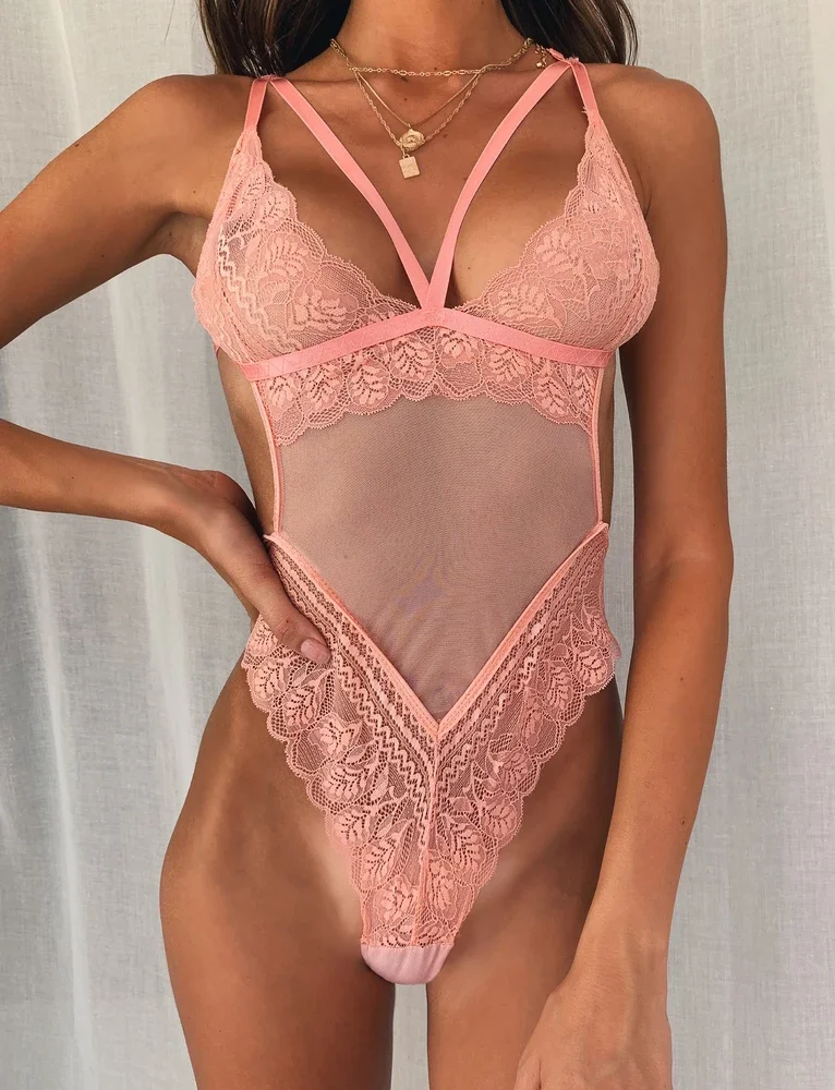 2020 New Lingerie Sexy Hot Erotic Bodysuit Women Push-Up Lace Bra Beach Bikini Swimsuit Ladies Floral Tops body suit pink red |