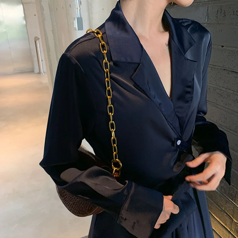 Элегантные атласные асимметричные платья для женщин осеннее платье с длинными