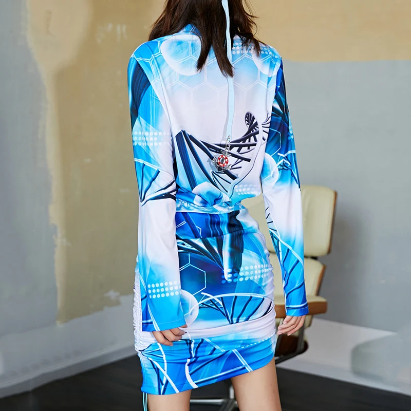 Женский комплект из двух предметов с юбкой синяя крутая Солнцезащитная кофта