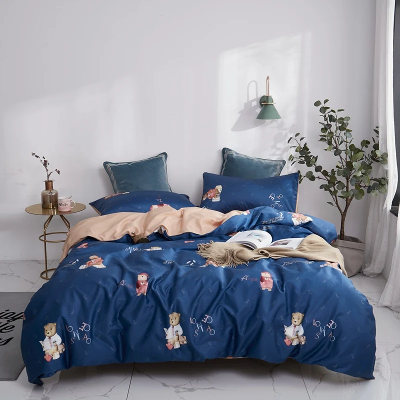 Комплект постельного белья с голубым медведем роскошное постельное белье из