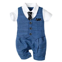 baby boys one piece rompers gentleman suits outfit short sleeve leotard fake vest with tie jumpsuit party wedding lapel bodysuit
