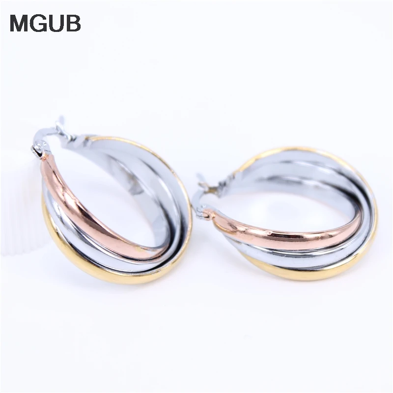 Top Quality smooth Two styles Stainless Steel Hoop Earrings Big Circle Fashion Jewelry for Women Gold Color Earrings LH701