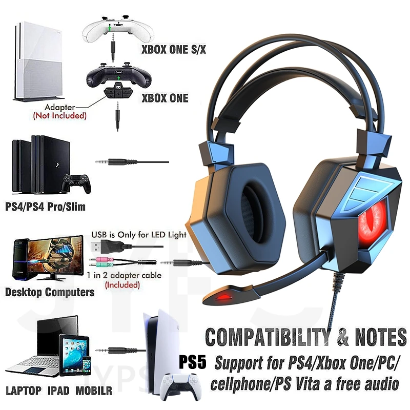 hifi stereo bass gaming headphone with microphone pc laptop video game accessories for ps4 xbox phone led boys headset gamer free global shipping