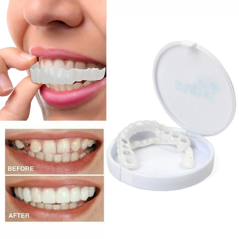 

1 Pair Teeth Veneers Whitening Dentures Imitation Braces Temporary False Teeth Cover Perfect Smile Comfortable Fit Denture Kit