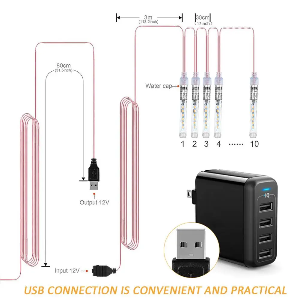 10 шт. метеоритный дождь светильник USB питание водонепроницаемая цветная