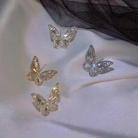 korean new style fashion butterfly earring charm girl rhinestone silver gold plated earring romantic lady wedding party jewelry