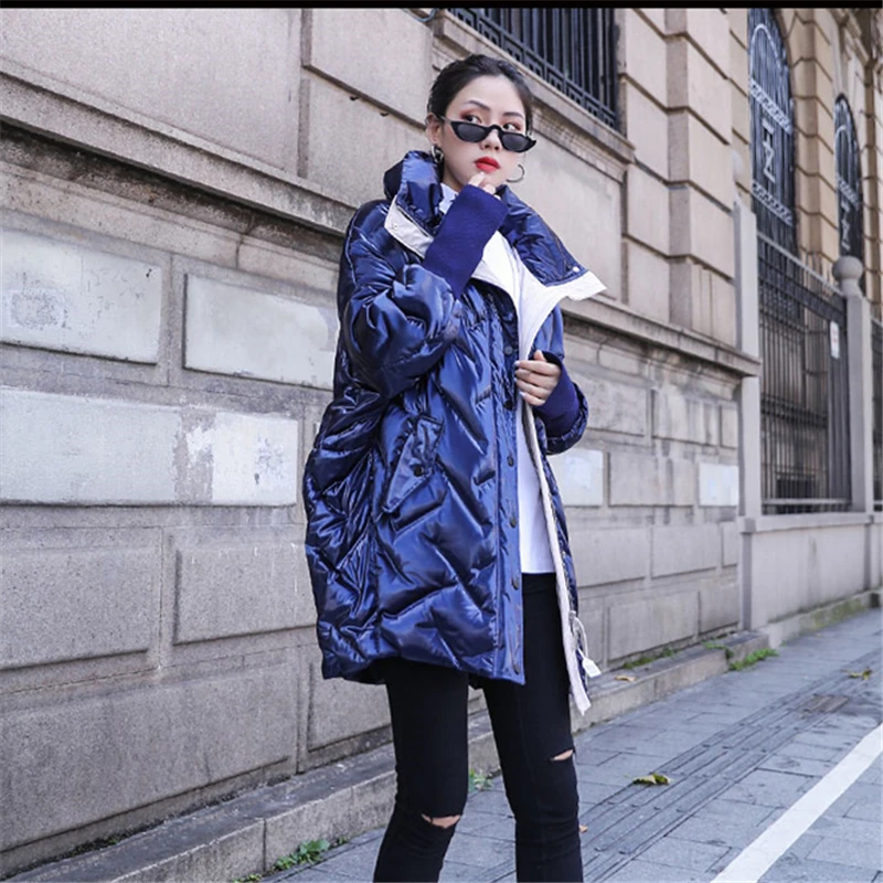 Зимняя пуховая куртка Женская парка Корейская длинная Глянцевая теплая
