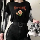Женская Винтажная футболка в стиле Харадзюку, топ в готическом стиле с принтом эмоциональной розы, уличная одежда в стиле панк