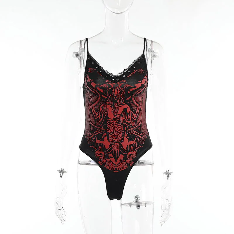 Goth Dark Mall Готический эстетический гранж женские сексуальные боди Панк Дракон