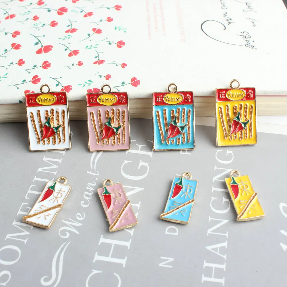 

10 PCS/Lot Lovely Cute Cartoon Chinese Special Spicy Snack La Tiao Enamel Charms DIY Jewelry Finding Accessories Charm Pendant
