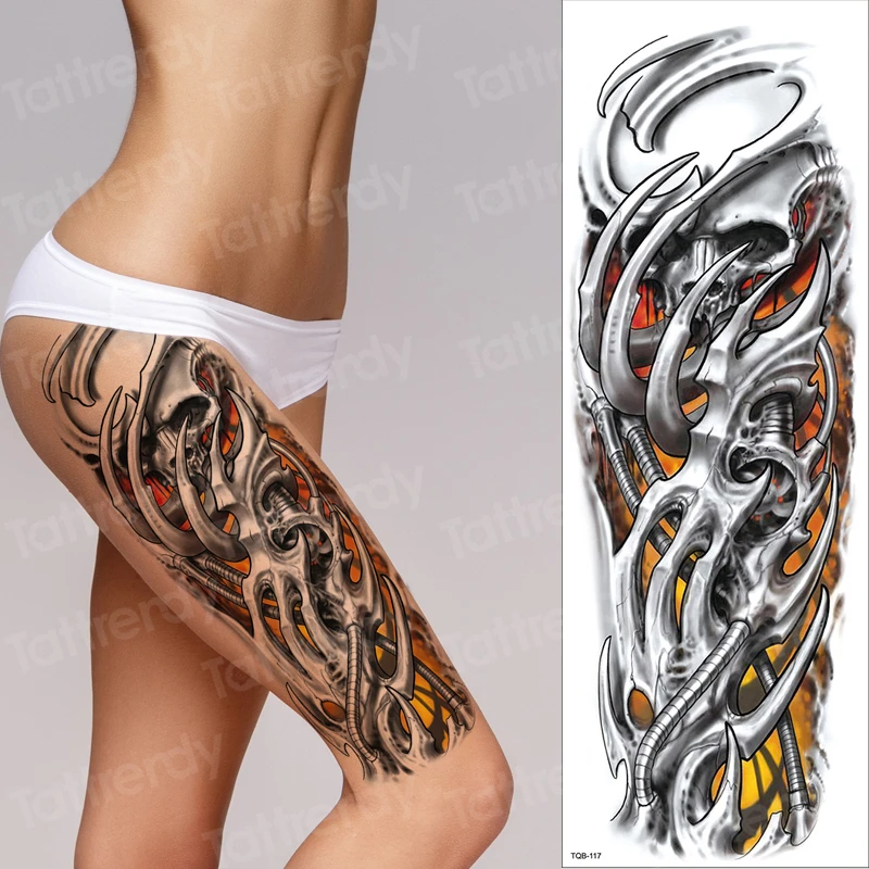 

temporary fashion tattoos mechanical thigh sexy large tattoo for women girl men fake tatoo legs black arm sleeve tattoo sticker