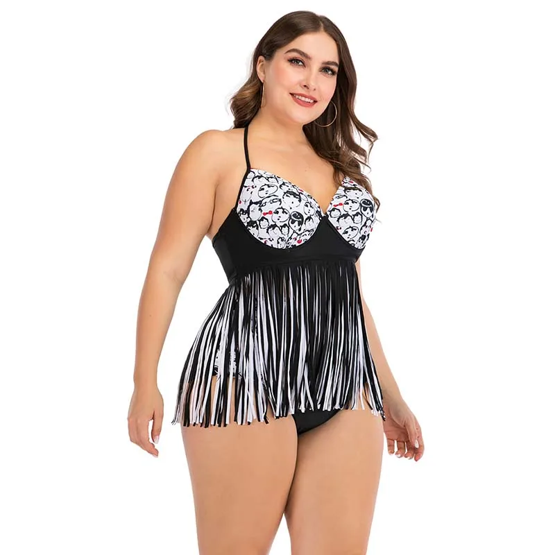 Новый Цельный купальник с кисточками женский большого размера бикини пуш ап