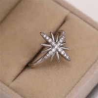 simple fashion micro setting zircon ring sweet meter word snowflake delicate ring ring ring ring size 6 10