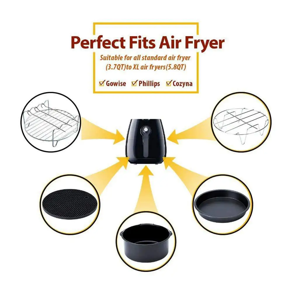 

7 Inch Air Fryer Accessories for Gowise Phillips Cozyna and Secura, Set of 7, Fit All Airfryer 3.7QT - 4.2QT - 5.3QT - 5.8QT