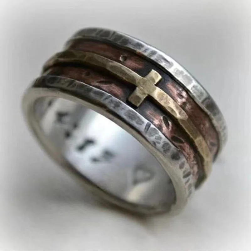 

Vintage Hollow Cross Ring for Men Special Surface Finish Stainless Steel Open Finger Band Male Retro Jewelry