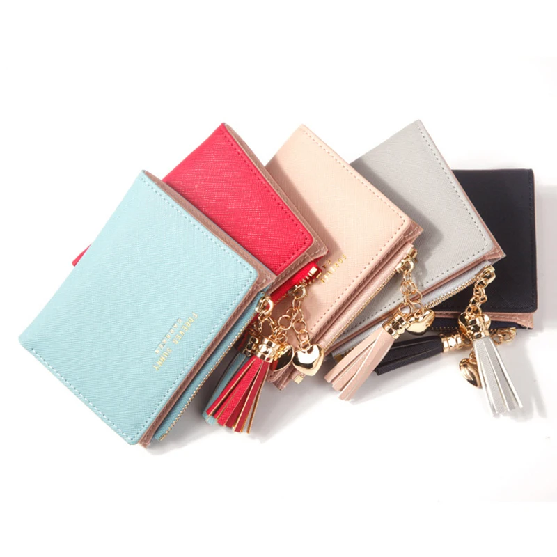 

2020 Fashion Women's Wallets Tassel Short Wallet For Woman Zipper Mini Coin Purse Ladies Small Wallet Female Leather Card Holder