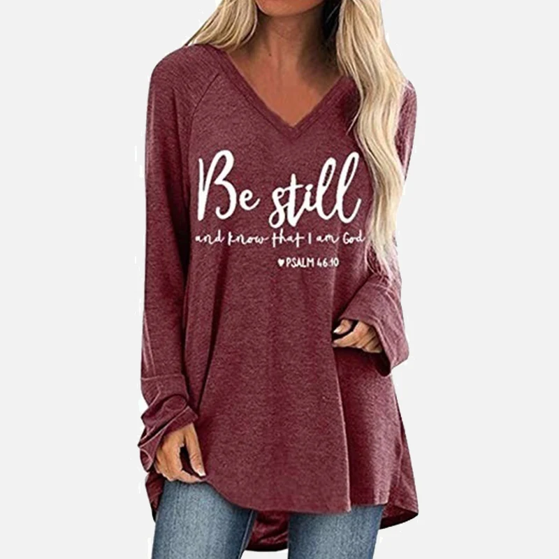 Женская футболка с v образным вырезом и длинными рукавами свободная летняя