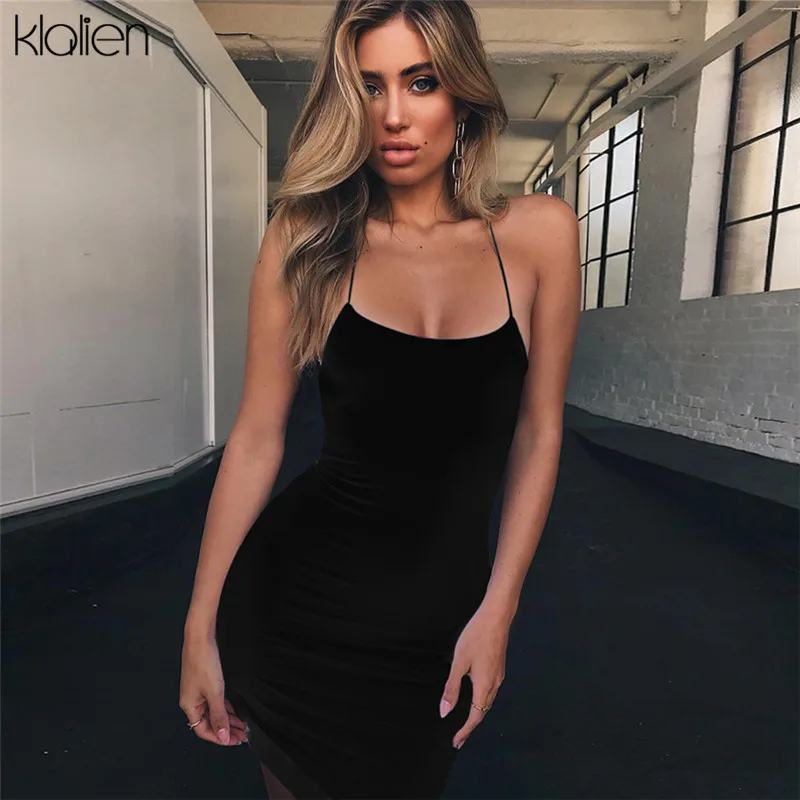 KLALIEN 2019 новое летнее черно белое женское сексуальное платье футляр с лямкой на