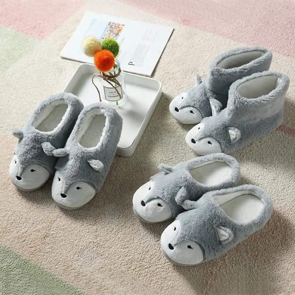 Женские тапочки с милыми животными удобные плюшевые изображением лисы теплые