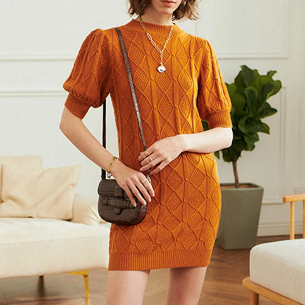 Модное женское вязаное платье осень зима в японском и корейском стиле с круглым