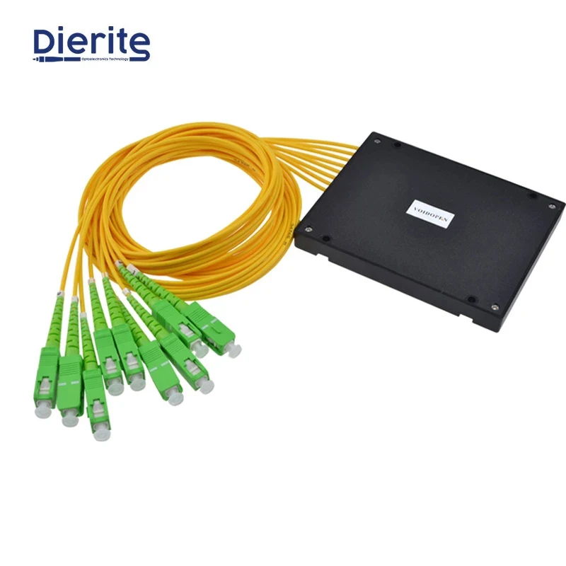 

SC APC 1x8 PLC Fiber Optical Splitter Splice Pigtailed ABS Module 2.0mm Singlemode With SC APC Connector FTTH ABS Optic Splitter