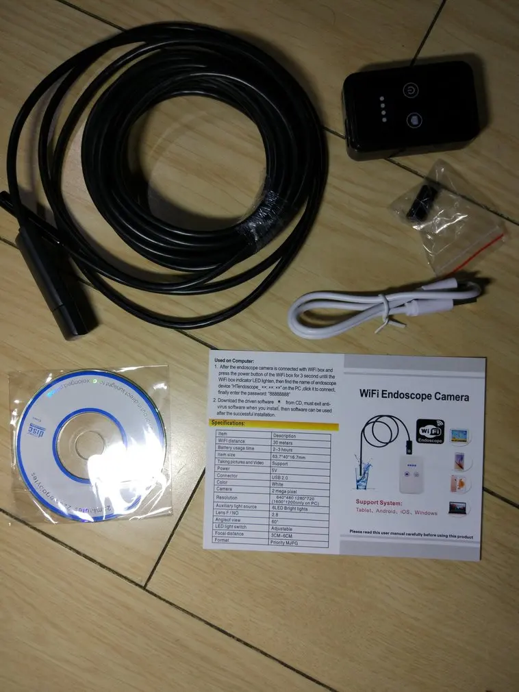 Универсальный беспроводной эндоскоп с Wi Fi 8 мм кабель 2 м/5 м 6 светодиодов