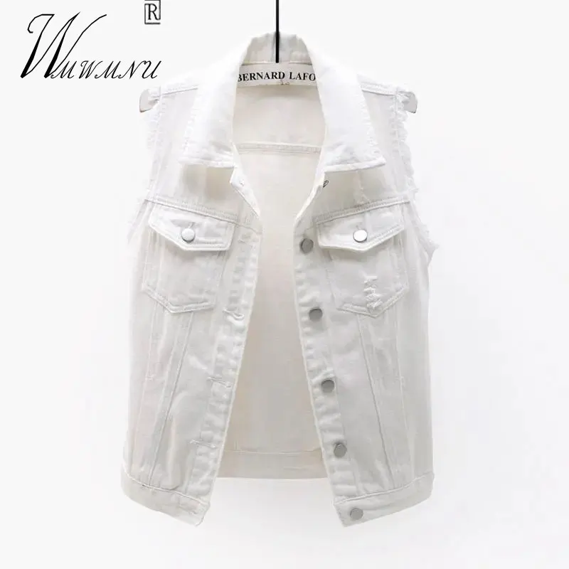 White Denim Vest Jackets Korean Fashion Candy Colors Cowboy Sleevless Jacket Punk Jeans Vest 2022 New Summer Top Lapel Outerwear