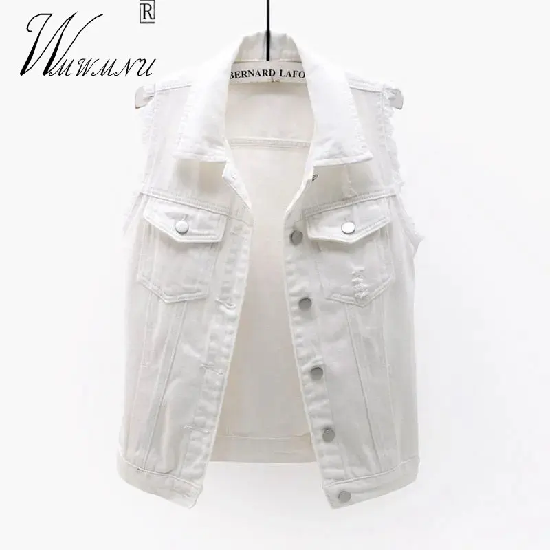 

White Denim Vest Jackets Korean Fashion Candy Colors Cowboy Sleevless Jacket Punk Jeans Vest 2022 New Summer Top Lapel Outerwear