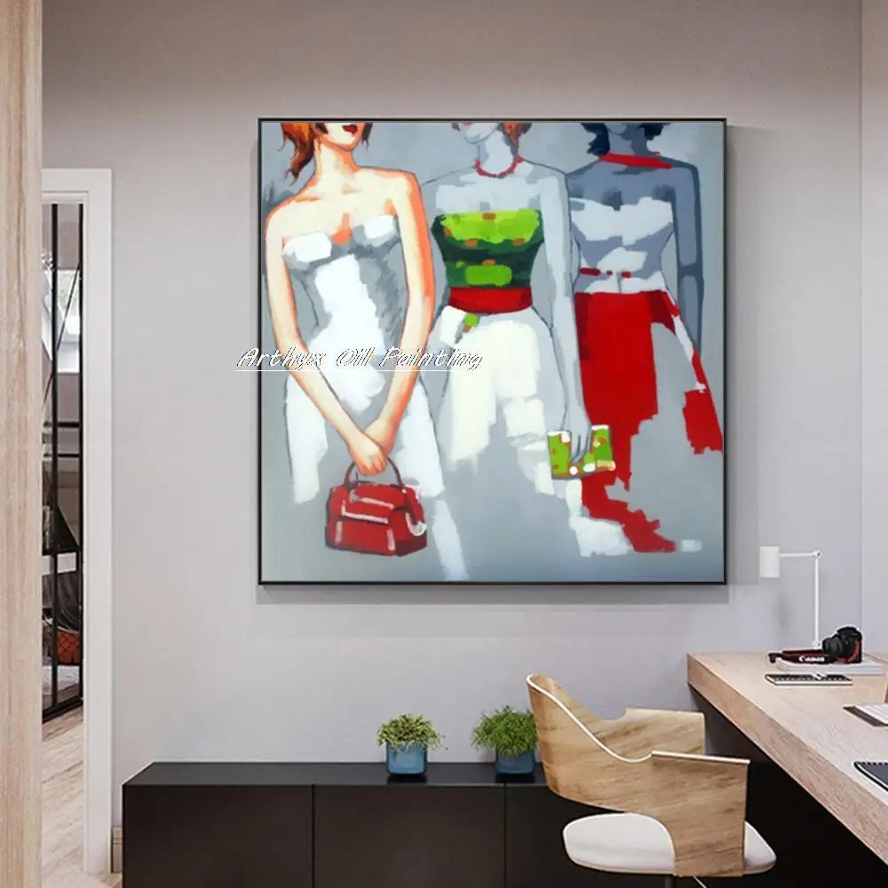 

Arthyx Hand Painted Fashionable Girl Figure Oil Painting On Canvas Modern Abstract Wall Pictures For Living Room Home Decoration