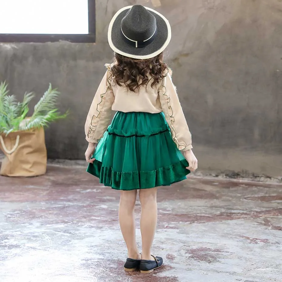 Подростковая одежда рубашка с оборками + юбка в сеточку комплект из 2 предметов