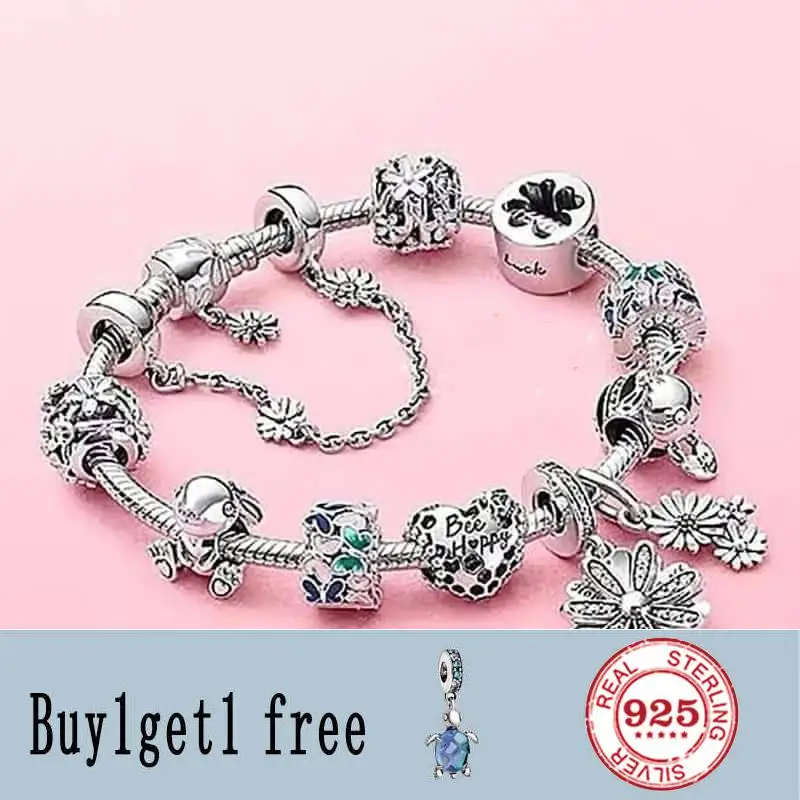 

New 100% 925 Sterling Silver Football Guitar Ice Cream Shoes Bee High Quality Fashion pan Bracelet Jewelry Female