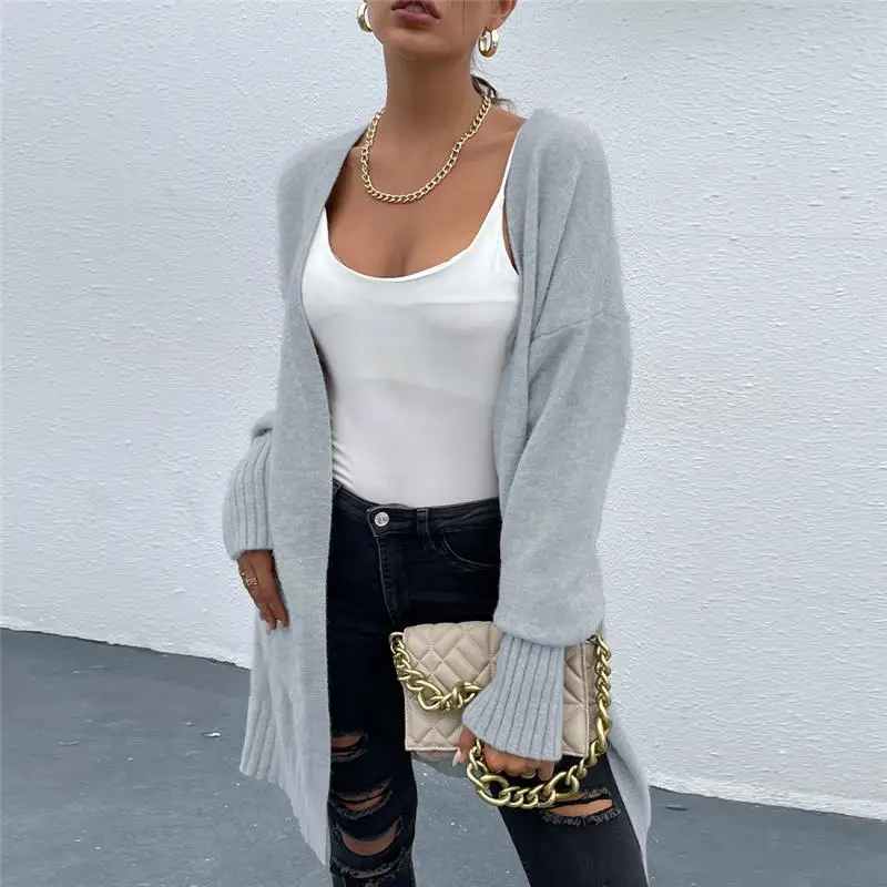 Свитер длинный кардиган вязаный женский осенне-зимний свободный шикарный