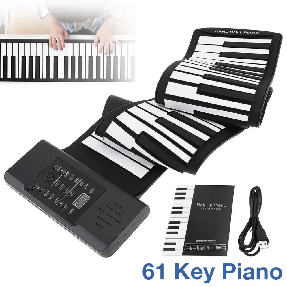 

61 Keys MIDI Roll Up Piano Electronic Rechargeable Portable Silicone Flexible Keyboard Organ Built-in Speaker
