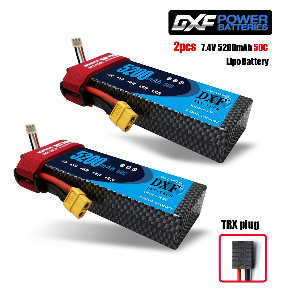 2PCS520050ChardTRX 2 шт. DXF 7,4 В 3300 мАч 5200 мАч 6500 мАч Lipo аккумулятор жесткий чехол 2S 50C 60C 80C 1/10 1/8 весы для TRX Slash 4x4 RC автомобилей Жесткий Чехол - Цвет: 2PCS520050ChardTRX