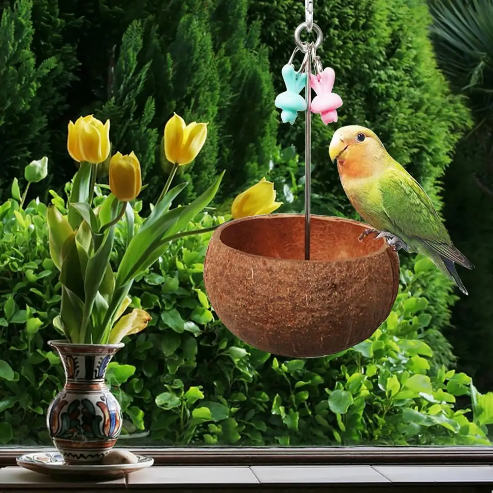 

Parrot Bowls Coconut Shell Hanging Feeders For Small Size Birds Garden Outdoor Pet Bird Supplies