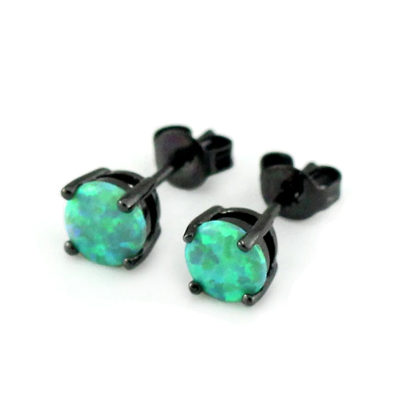 

Synthetic Green Fire Opal Earring Black Gold Color Stud Earrings OE269