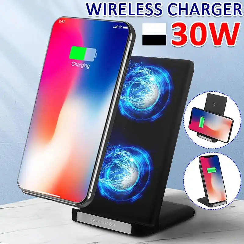 

Беспроводное зарядное устройство Qi, 30 Вт, подставка для iPhone 11 pro, 8 X, XS, samsung 10, s9, s8, быстрая Беспроводная зарядная станция, зарядное устройство ...