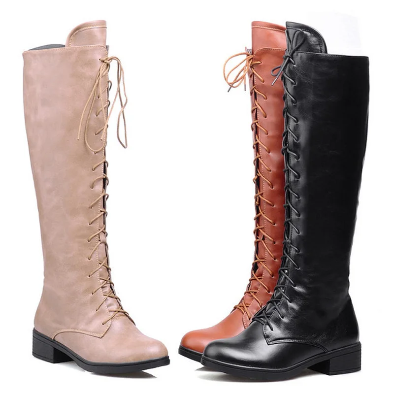 Зимняя обувь женские ботинки на квадратном каблуке Сапоги из искусственной кожи