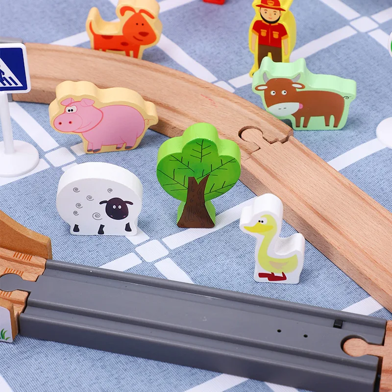 Wooden Train Track Stop Apron Helicopter Set Compatible Wooden Railway Educational Children's Day Gifts