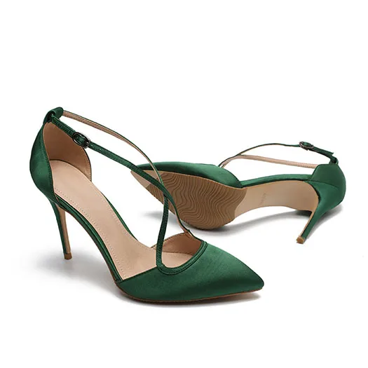 green 8.5cm Указательный палец красный сатин Runway супер сандалии ультра лето леди Корейский высокие каблуки Красные Satin туфли экстремальный стилет Размер 4 34 Orsay Лето мода Китай китайская новая - Цвет: green 8.5cm