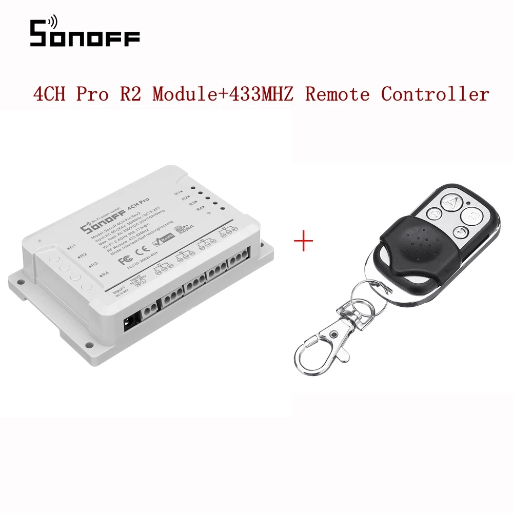 SONOFF 4CH Pro R2 10A 2200 Вт 2,4 ГГц 433 МГц РЧ инчинг/самоблокирующийся/блокирующий Умный домашний переключатель+ 433 МГц пульт дистанционного управления
