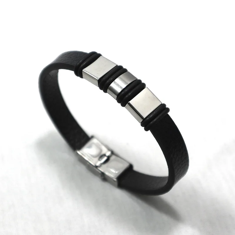 Fashion Stainless Steel Charm Black Men Bracelet Leather Braided Punk Rock Bangles Jewelry Accessories Friend | Украшения и