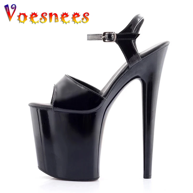 

Model T Stage Catwalk Shoes Woman High-heeled 20cm Nightclub Transparent Crystal Shoes Waterproof Platform Sandals Plus Size